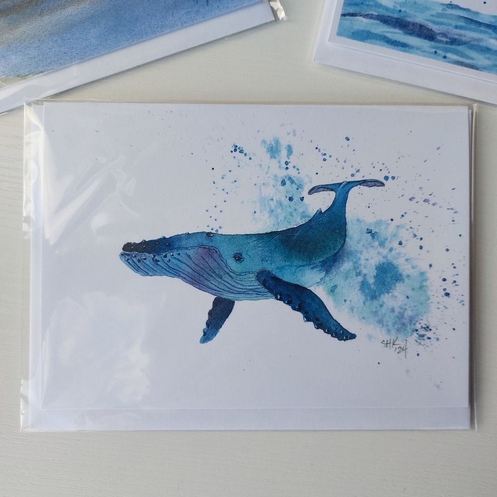 Blue Whale Watercolour Art Print Card